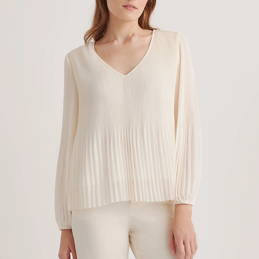 V-Neck Pleated Chiffon Blouse