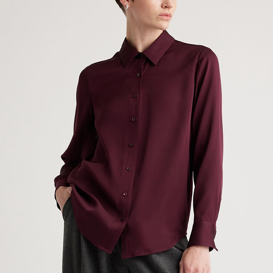 Machine-Washable Stretch Silk Blouse with Tie Neck