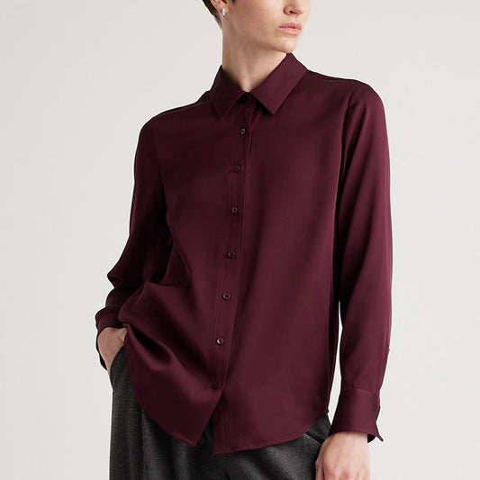 Machine-Washable Stretch Silk Blouse with Tie Neck